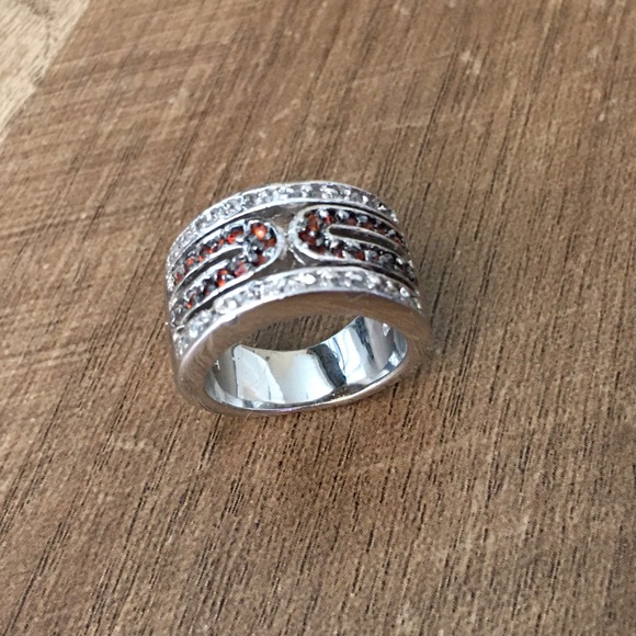 .925 Sterling Silver Garnet and CZ Pave Ring - Picture 1 of 8